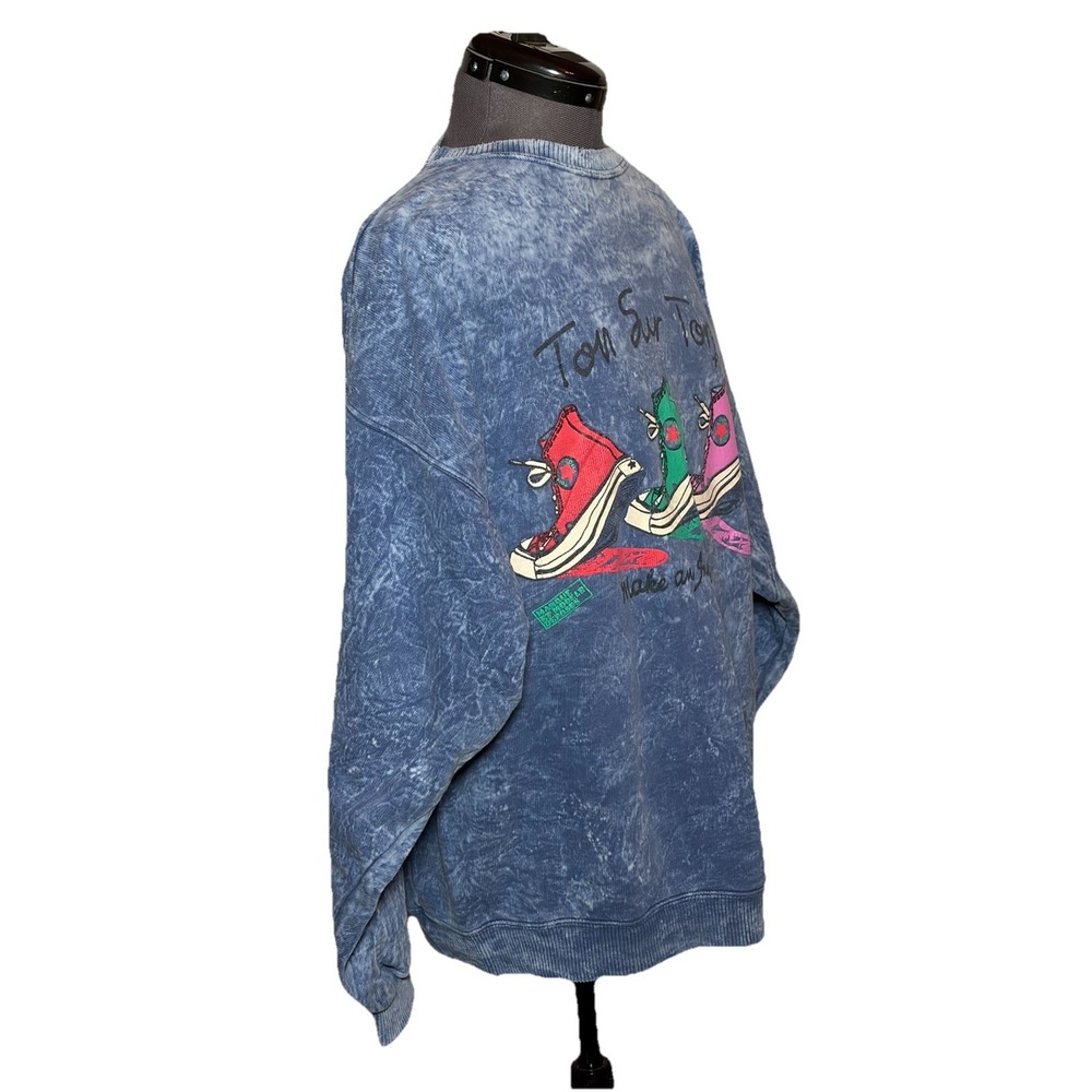 VTG 90s Ton Sur Ton Acid Wash Distressed Graphic Sweatshirt Sneakers L XL C48" - Picture 6 of 11